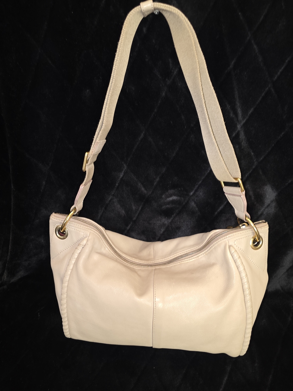 Bally Gray/Taupe Leather Shoulder Bag with Gold-Tone Hardware